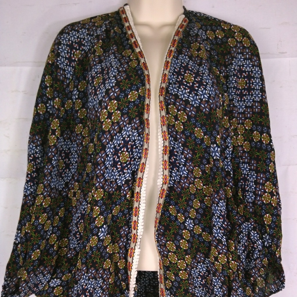 UMGEE Sz S/M Boho Flora Crochet Kimono Dolman Trim - Picture 3 of 6
